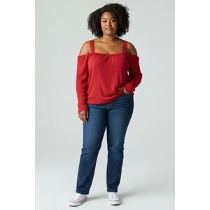 Torrid Georgette Blouse Cold Shoulder, Long Sleeve, Size‎ 2, Red